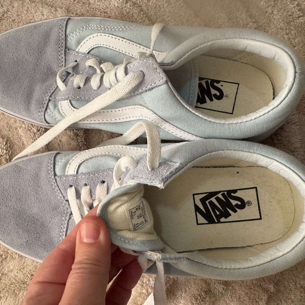 Vans Women’s Light Blue and White Sneakers